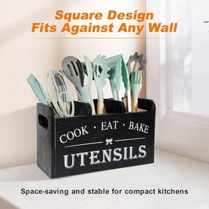 Caja organizadora de cubiertos de madera para cocina, compartimentada, para palillos, portátil, para restaurante occidental - Product Image 4