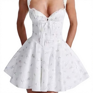Vestido de Verano 2026 Estilo Europeo Americano para <span class=keywords><strong>Mujer</strong></span>, Falda Corta de Cintura Alta, Encaje Floral, Cuello en V, Sin Mangas - Product Image 1