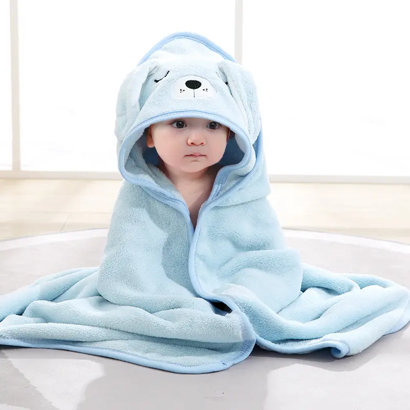 Super Soft Animal Superfine Coral Wool Hooded Bath Towel Baby Blanket With Hood