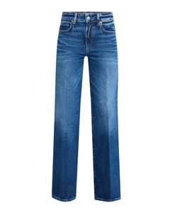 Pantalons larges classiques pour femmes de bureau, bleu foncé, taille haute, coupe droite, jeans pour femmes - Product Image 2
