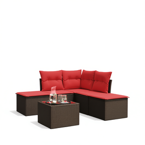Set Divano da Esterno in Polyrattan per 6 Persone, Arredamento da Giardino Durevole dal Design Contemporaneo con Cuscini Marroni - Product Image 1