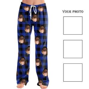 Pijama personalizado de fábrica para hombre, pantalones divertidos a cuadros con diseño de cara, pijama personalizado para hombre - Product Image 4