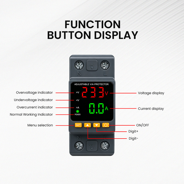 KINEE Real-time  Voltage Relay Digital Voltage Current Protector AC220V Single Phase Power Protection Device