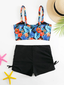 Bikini con estampado de flores para niñas, traje de baño de dos piezas, pantalones cortos para niños, traje de baño para niños de 13 a 16 años, traje de baño para <span class=keywords><strong>adolescentes</strong></span>, ropa de playa y piscina - Product Image 2