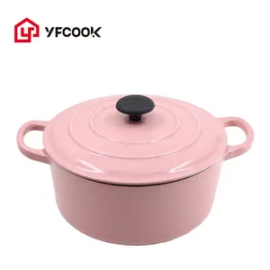 Peralatan masak diskon besar 18/22/25CM panci sup besi cor merah muda romantis Casserole dilapisi Enamel dengan anting ganda
