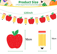 Bannière en papier crayon pomme pour la rentrée scolaire, décorations de classe, bannières durables pour enseignants et accessoires photo