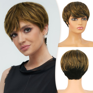 Perruque Courte Bouclée Européenne et Américaine Sans Dentelle, Non en Cheveux Humains, Vente en Gros Usine, Personnalisable, 110g de Volume, Effet <span class=keywords><strong>Contour</strong></span> - Product Image 2