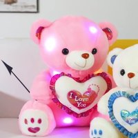 Vente en gros de peluches pour la Saint-Valentin, peluches personnalisées mignonnes avec lumière LED, ours en peluche, jouets en peluche, cadeau d'anniversaire pour filles