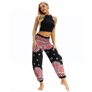 Pantalon de <span class=keywords><strong>yoga</strong></span> pour femme à imprimé pêcheur thaïlandais, longueur intégrale, taille mi-haute élastique, 100 % polyester 160g, séchage rapide, prix de gros abordable, MOQ 1 pièce - Product Image 6