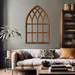 Ornement mural en bois de style gothique de luxe pour ferme, cadre en bois, décoration murale, vitrail rustique, décoration murale en bois de cathédrale - Product Image 5