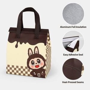 Sac isotherme en aluminium non tissé pour livraison de repas à emporter avec fermeture adhésive, coutures thermosoudées, imprimé mignon, logo personnalisé - Product Image 4