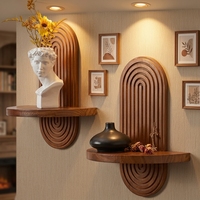 Rak dinding kayu walnut melengkung bergaya abad pertengahan untuk dekorasi dalam ruangan kamar mandi ruang tamu, digunakan untuk menempatkan bunga