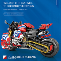 Reobrix 99042 DIY Moto Muscle Streetfighter à Pneus Larges, Modèle de Construction en Briques, Kit de Moto Jouet pour Garçon