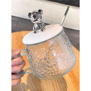 Taza de vidrio con temática de oso, con tapa y cuchara, gran capacidad, diseño de dibujos animados, para hombres, adultos, regalo, ocasión - Product Image 4