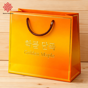 Baoren tamaño personalizado blanco con lazo negro embalaje bolsa de papel de negocios compras supermercado bolsa de papel colorida con cinta - Product Image 6