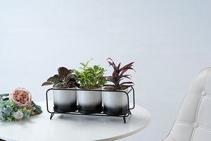 Dropshipping fioriere in ceramica vasi da <span class=keywords><strong>fiori</strong></span> in ceramica da <span class=keywords><strong>disegno</strong></span> a mano con foro di drenaggio supporto rettangolare in ferro di colore sfumato per la casa - Product Image 4