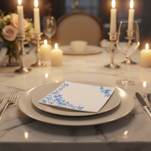 Serviettes <span class=keywords><strong>en</strong></span> <span class=keywords><strong>papier</strong></span> écologiques à deux plis imprimées de fleurs bleues, décorations de table, style campagnard, fête d'anniversaire - Product Image 3