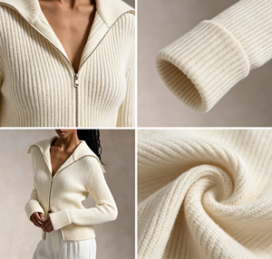 <span class=keywords><strong>Cardigan</strong></span> en laine mérinos pour femme, personnalisable avec logo, chaud et décontracté pour l'hiver, design à col rabattu, fermeture éclair - Product Image 3