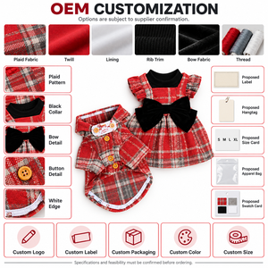 Ensemble robe et manteau à carreaux pour petits animaux, vêtements pour chiot à carreaux rouges avec boutons et nœud - Product Image 2