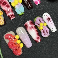 Ongles artificiels de luxe réutilisables en acrylique épais, faits à la main, à presser, avec motif floral sculpté, durables, pour la vente en gros