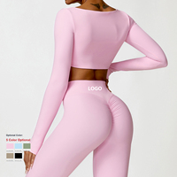 Promo! Set Olahraga Berkualitas Tinggi: Sport Bra, Legging High Waist, Baju Olahraga Lengan Panjang, Pakaian Fitness Wanita, Set Yoga