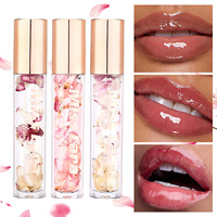 Gloss à lèvres transparent hydratant, maquillage, huile à lèvres en pétales, gelée pour lèvres pulpeuses, rouge à lèvres à fleurs séchées, hydratant longue durée, fruité