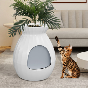 Litière pour chat transfrontalière, entièrement fermée, grande taille, style <span class=keywords><strong>pot</strong></span> <span class=keywords><strong>de</strong></span> fleurs, pliable, désodorisante intelligente, avec cachette pour plantes - Product Image 4