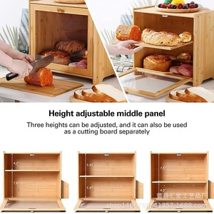 Caja de pan de madera para escritorio, doble capa, gran capacidad, almacenamiento de madera maciza con tapa de madera para pasteles y tostadas - Product Image 3
