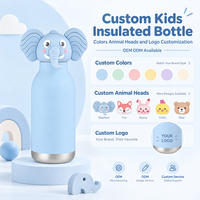 Bouteille d'eau isotherme Emode 450 ml pour enfants en acier inoxydable avec paille, motif animal de dessin animé, pour l'école