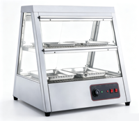Vitrine chauffante électrique professionnelle avec économie d'énergie, couleur argent, capacité 2x2 bacs, pour buffets et événements de restauration