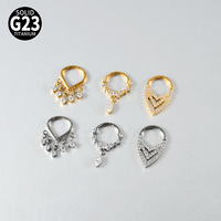 Getta G23 Anneau de nez en titane avec pampille et zircon, clicker segmenté, bijou d'oreille tendance pour femme