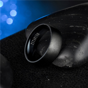 316L 스테인리스 스틸 8MM 와이드 블랙 손가락 반지 티타늄 스틸 고광택 와이드 링 남성용 주얼리 - Product Image 2