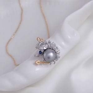 Accessoires en perles DIY pour femmes 31330 Pendentif en argent S925 avec perles de 9-10 mm Support vide Petit hérisson Pendentif tendance - Product Image 1