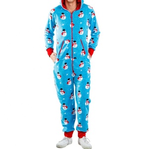 Listo para enviar Ropa para el hogar <span class=keywords><strong>en</strong></span> existencias Pijamas para hombres Ciervo Muñeco de nieve Raya Estampado navideño personalizado Pijamas de una pieza para adultos - Product Image 6