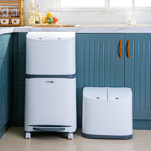 Nhà Hàng Nhà Bếp Phân Loại Hai Lớp Lưu Trữ Tách Ướt Khô 360 Bánh Xe Thùng Rác Nhựa 40L Thùng Rác Tái Chế - Product Image 4