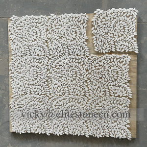 Thassos白大理石の葉デザイン白大理石モザイクタイル12X12ポリッシュ - Product Image 4