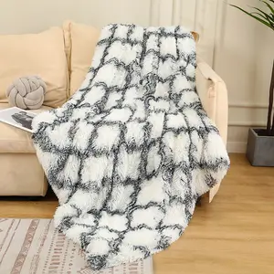 Plush verificador jogar cobertor luxuoso tecido luxuoso impressão personalizada para cobertores tecido de pelúcia poliéster spandex tecido para cobertor