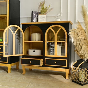 Arched Glass Door French Design Modern Accent Home Dining Living Room Furniture Solid Wood Cabinet 2 <b>Storage</b> <b>Drawers</b> Durable - Product Image 2