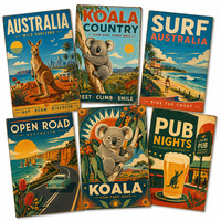 Pancarte en métal vintage Australie, style rétro, motif kangourou, surf, road trip, café, décoration murale pour la maison