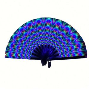 Éventails pliants en tissu avec baleines en bambou noir finition UV, 33 cm, grand format, personnalisables avec logo imprimé - Product Image 1