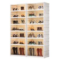 Boîte à chaussures pliable transparente de luxe, sans installation, empilable, grande capacité, meuble de rangement à chaussures mobile