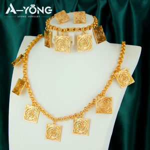 Collana da donna di lusso di lusso Non appannato da donna con Design Vintage di fascia alta placcato in oro 18k Set di 3 pezzi per eventi di festa di nozze - Product Image 1