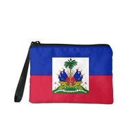 Dompet Koin Persegi Panjang Warna Campuran Fashion Kanvas Cetak Bendera Haiti Dompet Mini Ritsleting Portabel untuk Perjalanan Wanita