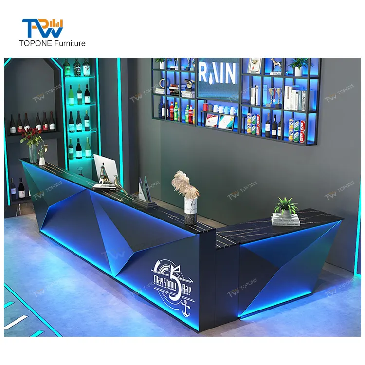 artificial marble stone solid surface diamond design led hotel home wine bar counter furniture