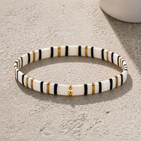 Bracelet en coquillages fait main pour homme, noir, blanc, or, géométrique, rectangle, minimaliste, tendance, polyvalent, vente en gros