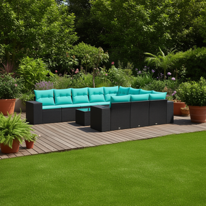 Ensemble de canapés de patio en polyrotin noir avec coussins pour meubles de jardin d'extérieur, design contemporain - Product Image 2