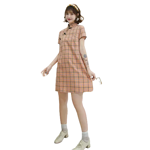 New fashion student's daily cute youthful improved artistic plaid fashion show dress for women new styles summer dress