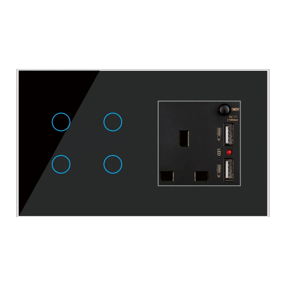 Sakelar pintar Zigbee UK Universal 3/4*86, saklar lampu dinding USB sentuh 147*86 Universal