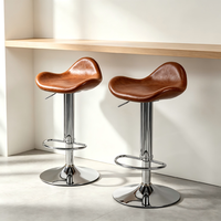 Tabourets de bar contemporains en cuir PU marron robuste, pivotants, réglables avec vérin à gaz, chaises de comptoir, chaises de barbier commerciales
