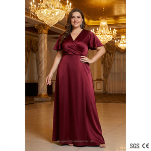 Vestido de Fiesta Personalizado para Tallas Grandes, Vestido de Satén Grueso con Cuello Cruzado y Manga Corta para Mujer, Vestido de Noche para Fiesta de Graduación, Tallas S a 5X - Product Image 1